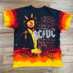 AC/DC Grunge Style Tie-Dye Multi-color Band Tee | Size Small